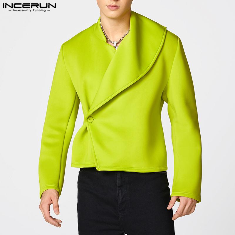 INCERUN Blazer corto da uomo con risvolto, manica lunga, incrociato lateralmente, giacche casual, cappotti