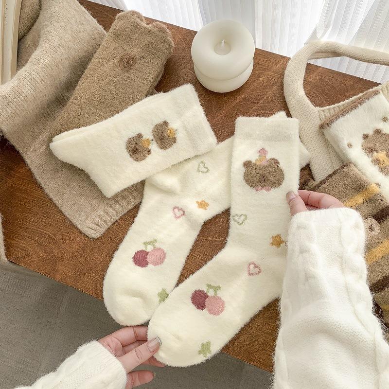 Ladies Autumn and Winter Thickened Warm Lovely Cartoon Moon Son Home Floor Tube Socks