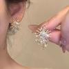 Women Shiny Zircon Imitation Pearl Snowflake Earrings Exquisite Firework Jewelry For Christmas Party