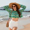 Spring/summer New Women's Pullover Patchwork Short Sleeve Crewneck Striped Knit Bikini Beach Cover-up