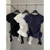 Korean Style Gyaru round Neck Shoulder Short sleeve T-shirt Women Summer Slim fit Temperament Design Irregular Frill Top