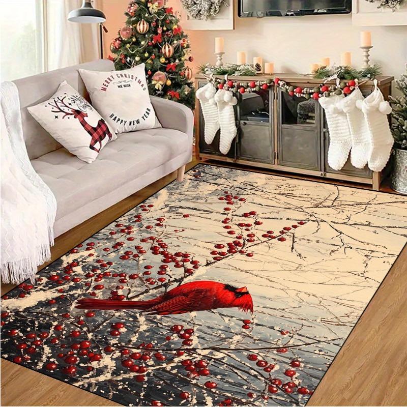 Cardinals Berries White Snow Branches Carpet Christmas Large Size Mats Dining Room Balcony Beautiful Outdoor Rugs Decoration