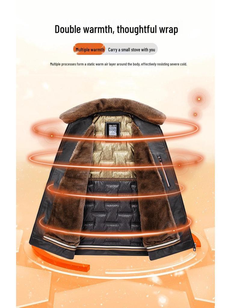 Men's 2025 Winter PU Leather Jacket with Detachable Fur Collar – Thick, Warm, and Casual Dad's Wear