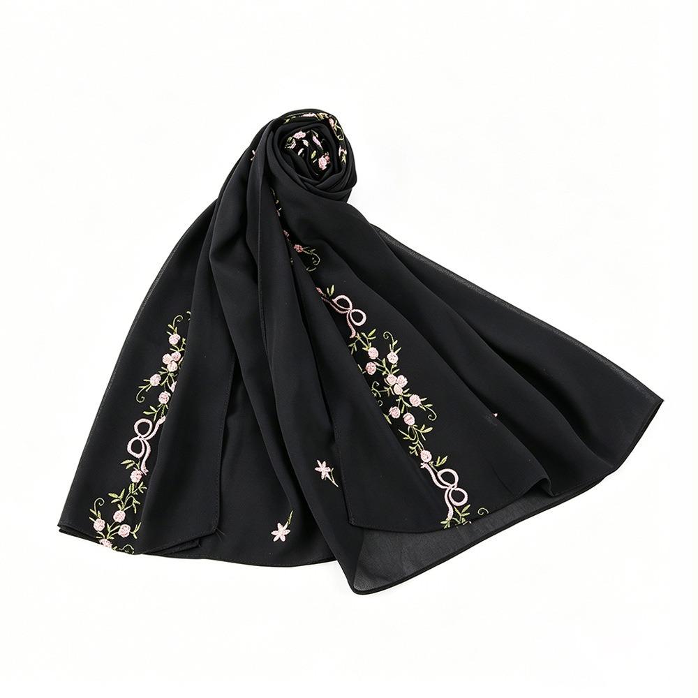 Mesh Thin Long Scarf Solid Color Muslim Headscarf Clothing Accessories Floral Headscarf  Women