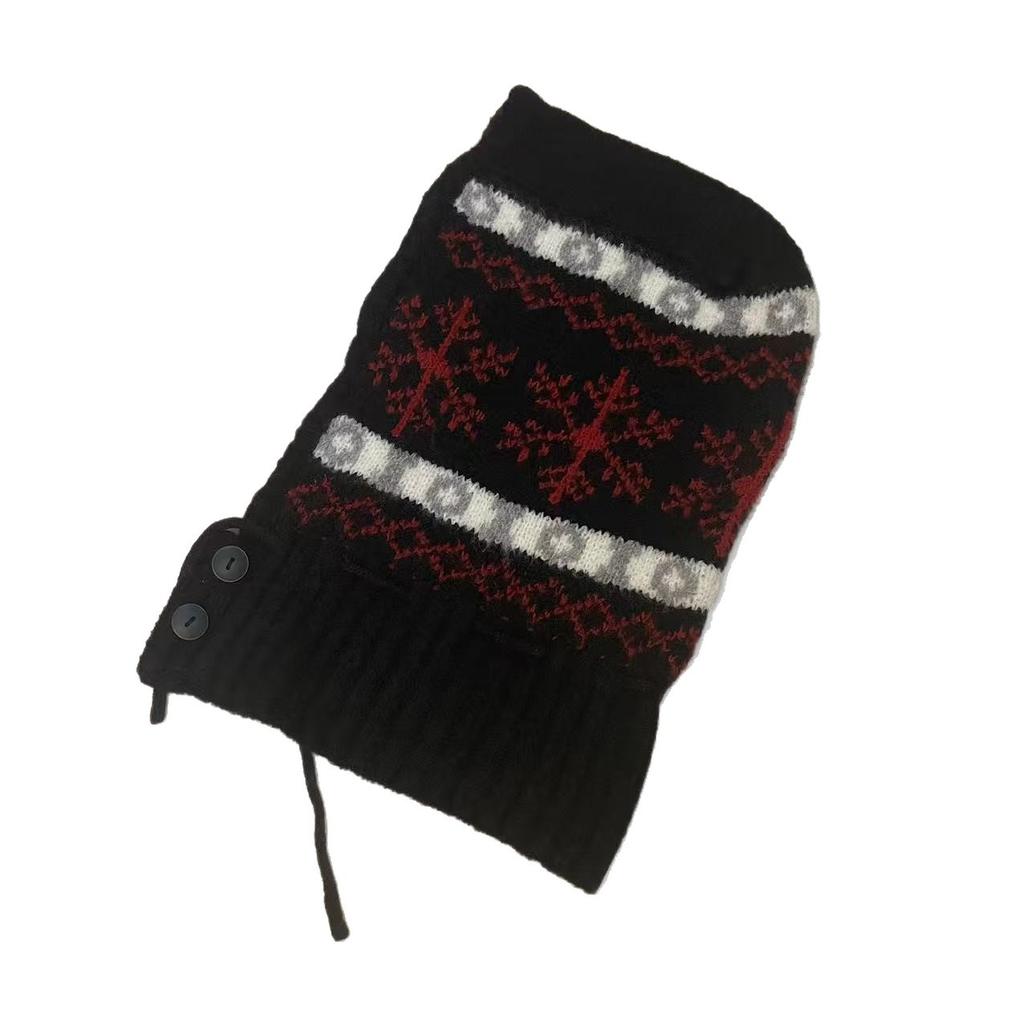 Retro Schneeflocken Sturmhaube Damen Herbst und Winter Verdickt Warm und Kältefest Ohrenschutz Überzieh-Mütze