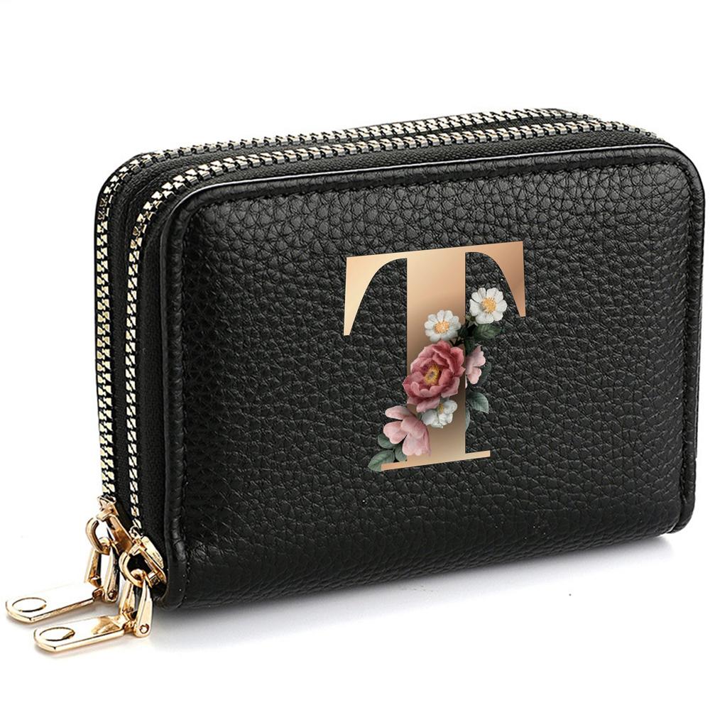 Portafoglio Portatessere da Donna, alla Moda, con Doppia Cerniera, Stampa di Lettere, Multi-Scomparto per Carte di Credito e Monete da Donna