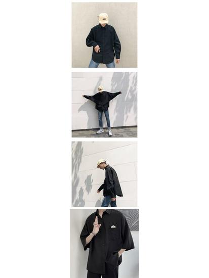 Hong Kong Style Men's Loose Solid Color Long Sleeve Casual Shirt, Plus Size, White, Spring/Autumn