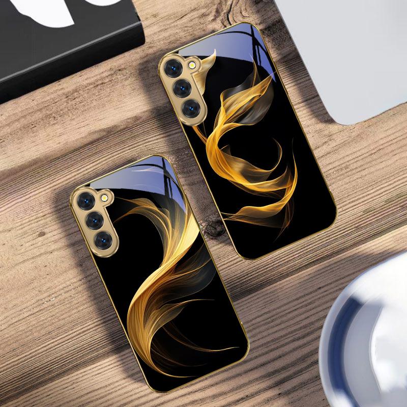 Schwebendes goldenes Band Für Samsung Galaxy S20 FE S21 S22 S23 Plus S24 Ultra 25Ultra S21+ S9+ S22Plus Goldene Glas-Handyhülle