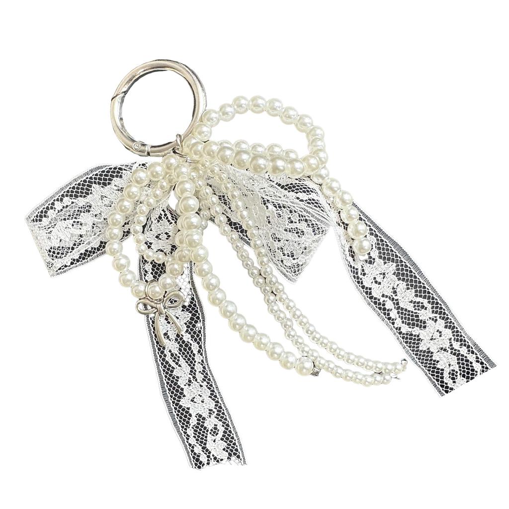 Imitation Pearls Bowknot Keychain Butterfly Knot Pendant for Women Handbags and Backpacks Colorful Key Chain Ornament