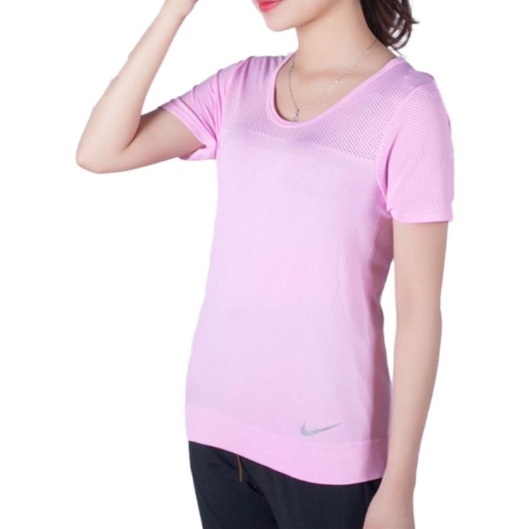 Nike Solid Color Round Neck Short Sleeve T-Shirt Women tops Cherry-Blossom-Pink BQ9552-629