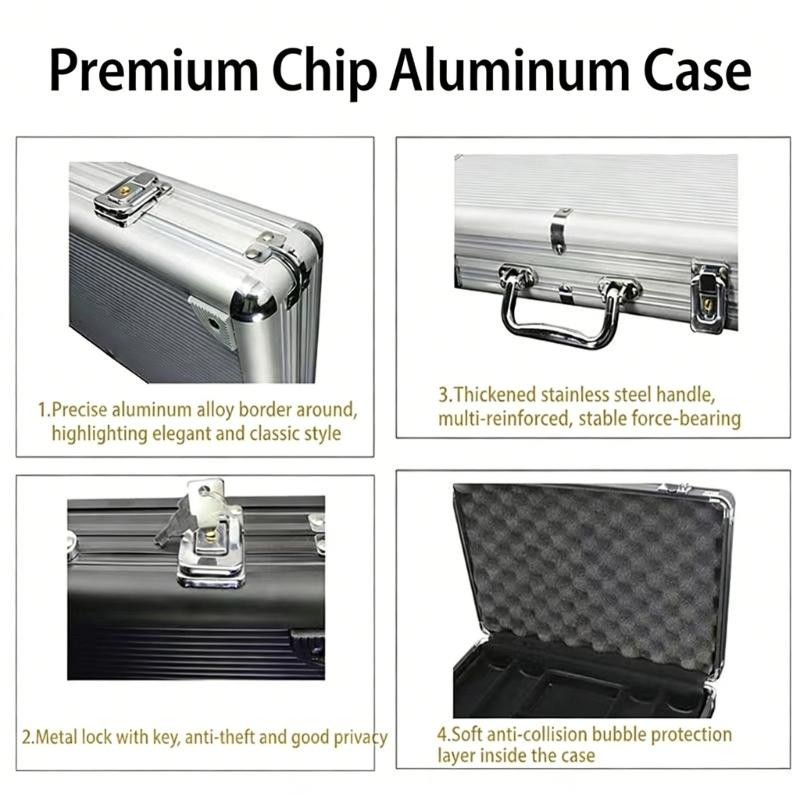 300Pcs Capacity Black Hard Aluminum Alloys Poker Chip Carrying Case Poker Chip Case for Gaming Night and Collector