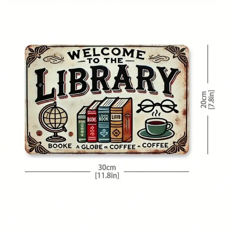 Library Metal Sign Welcome Retro Vintage Home Cafe Office Literary Decor