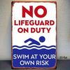 1PC 8x12 Pool Warning Sign No Lifeguard On Duty Swim At Risk Metal Plaque Rustproof
