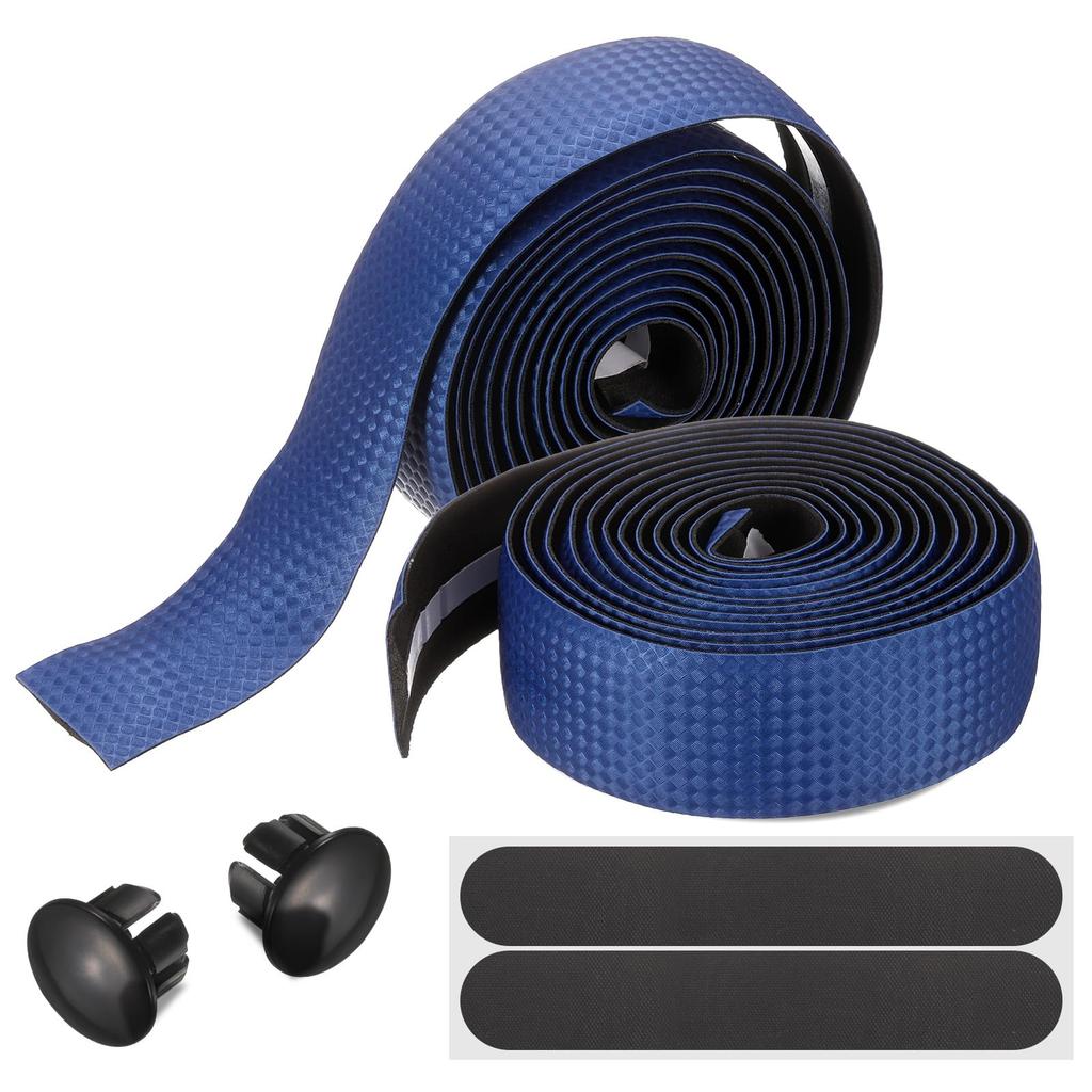 Uxcell Fahrradlenker PU EVA Kohlefaser Weiches Fahrradlenkerband mit Endstopfen für Rennrad und Faltrad Verbessertes Blaues Band, Fahrräder, Griff,