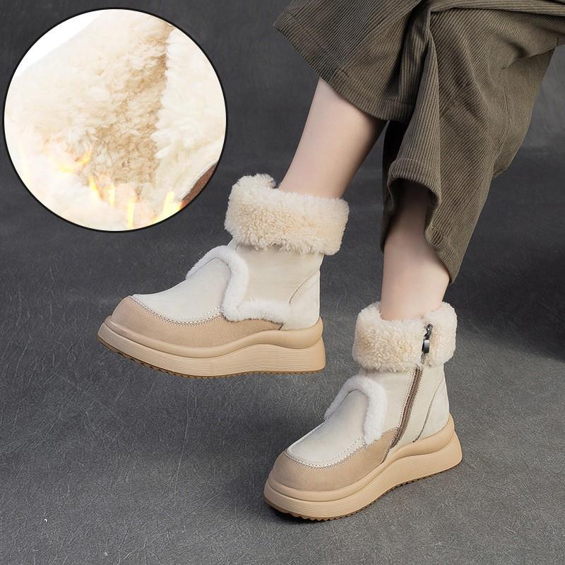 Johnature Warm Genuine Leather Snow Boots With Thick Bottom And Inner Wool Women's Short Boots