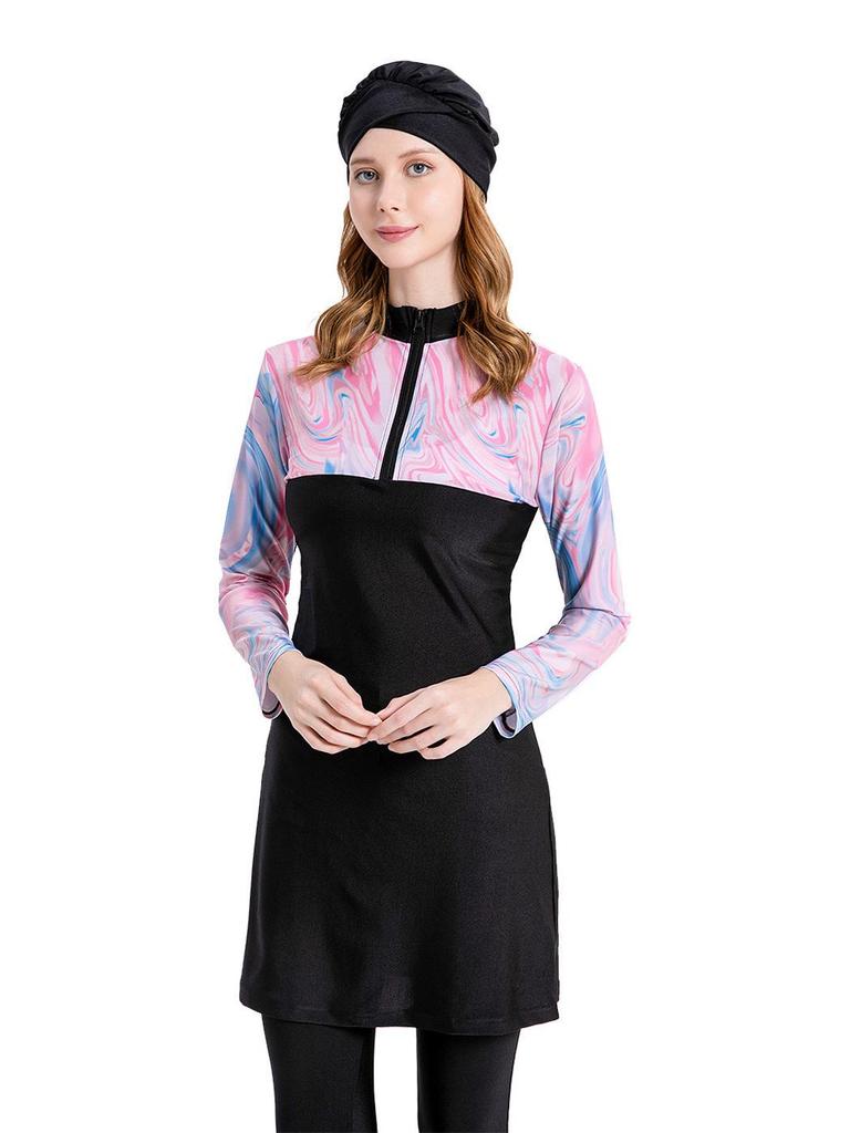 2024 Frühling Damen Dreiteiliges Bedrucktes Badebekleidungsset: Sonnenschutzmittel, Konservativ L076