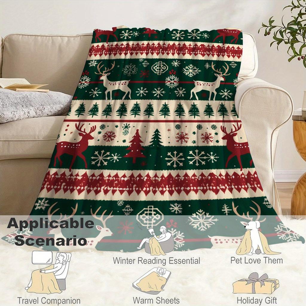 Joyful Companion, Cozy Christmas-Themed Flannel Throw Blanket - Soft, Lightweight & Warm for All Seasons - Perfect for Bed, Sofa
