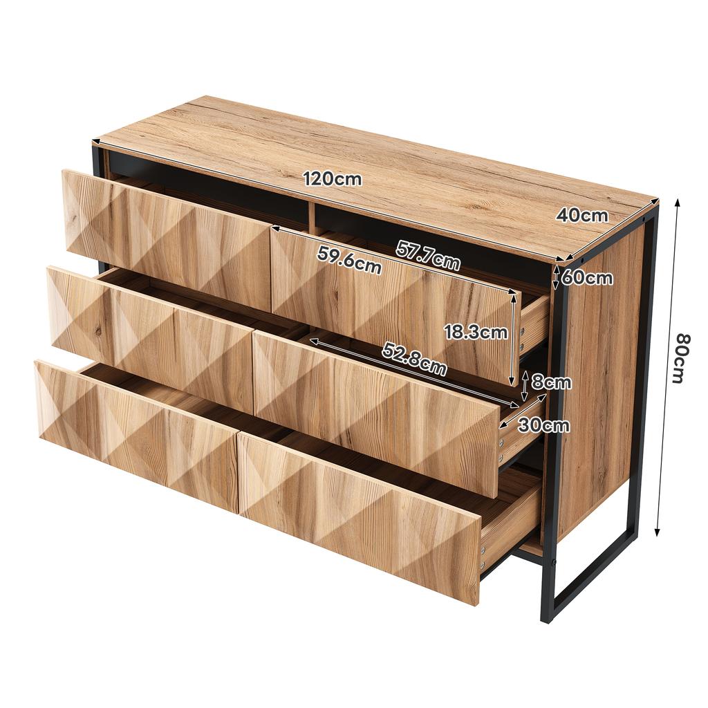 The sideboard and the chest of drawers are characterized by a combination of black and natural wood tones, metal legs and raised doors.
