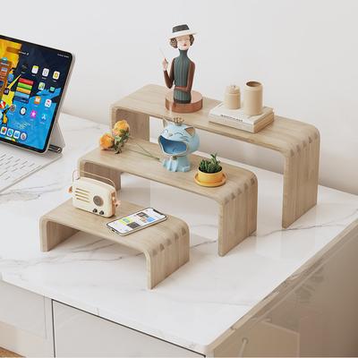 Solid Wood U-Shape Shelf Organizer, Tiered Desktop Display Rack for Cabinet, Wooden Storage Shelf for Figurines  Box