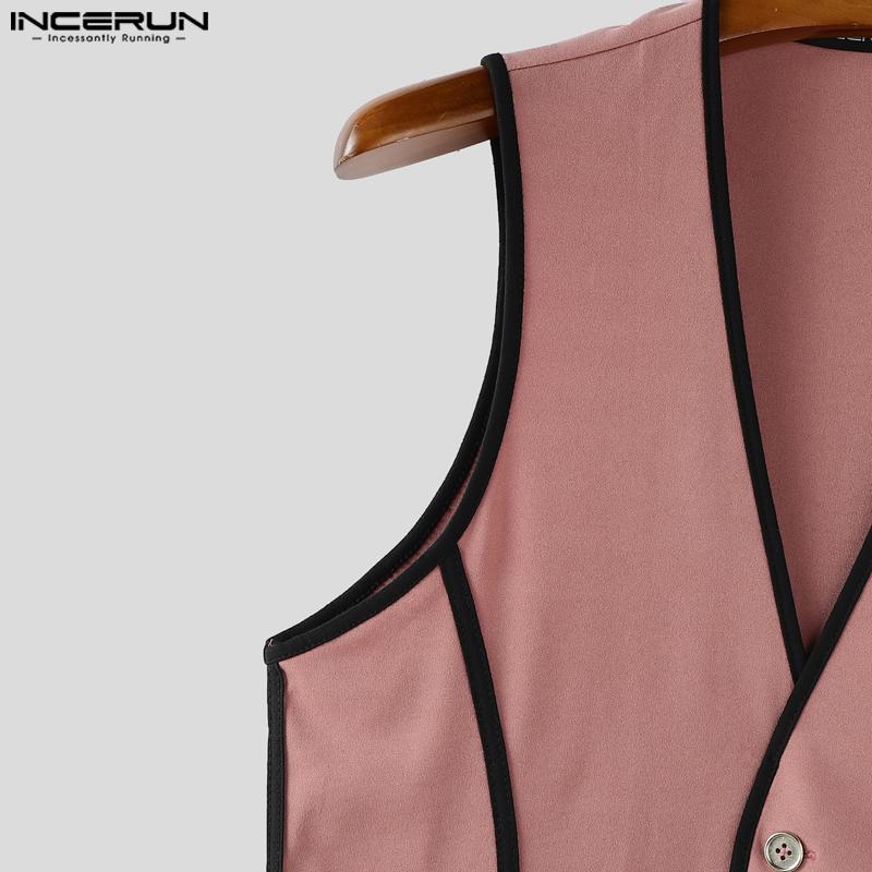 INCERUN 2PCS Men Sleeveless Stitching Waistcoat and Long Pants Outfits Sets