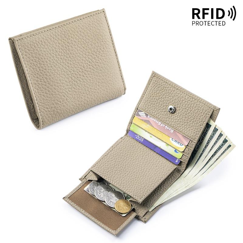 New Leather Ultra-thin Short Wallet Multi-functional Two-fold Wallet First Layer Leather Cowhide Light Luxury Card Bag Change Bag Female