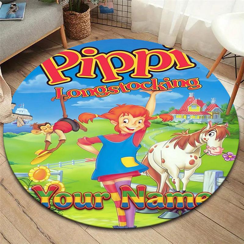 Pippi Longstocking Custom Name Round Area Rug,Carpet Rug for Living Room Bedroom Sofa Playroom Decor,Non-slip Floor Mat
