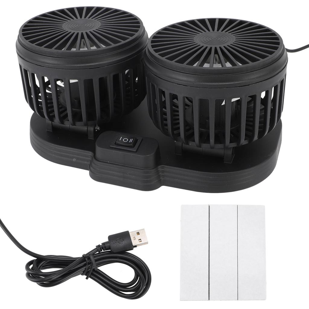 Dual Heads USB Fan for Car Dashboard Multi Speeds Quiet Portable Vehicle Cooling Fan for RV Truck