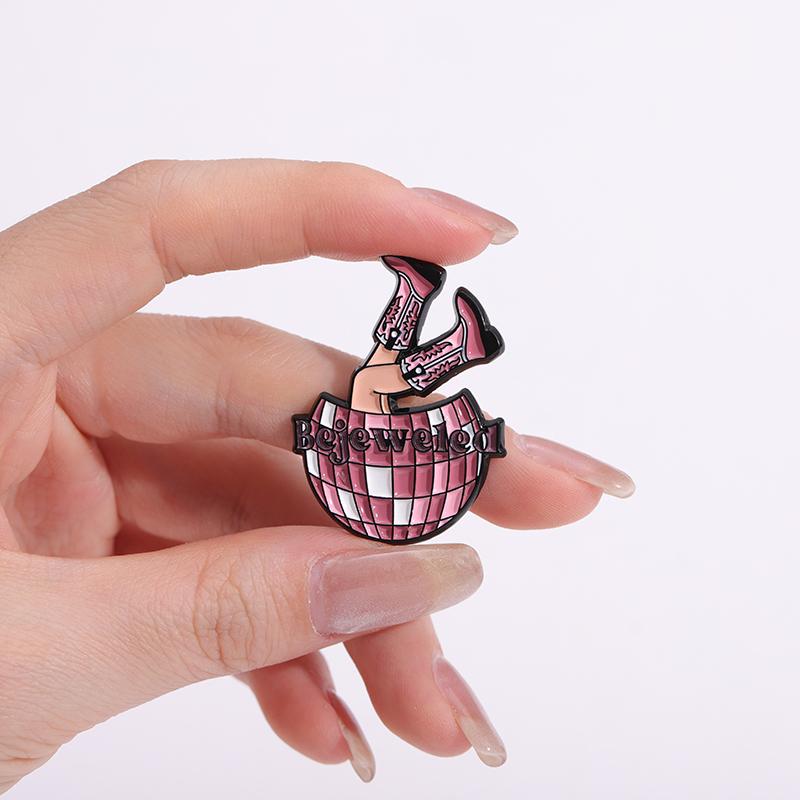 Bejeweled Enamel Pins Custom Disco Cowboy Retro Pink Brooches Lapel Badges Punk Jewelry Gift for Friends