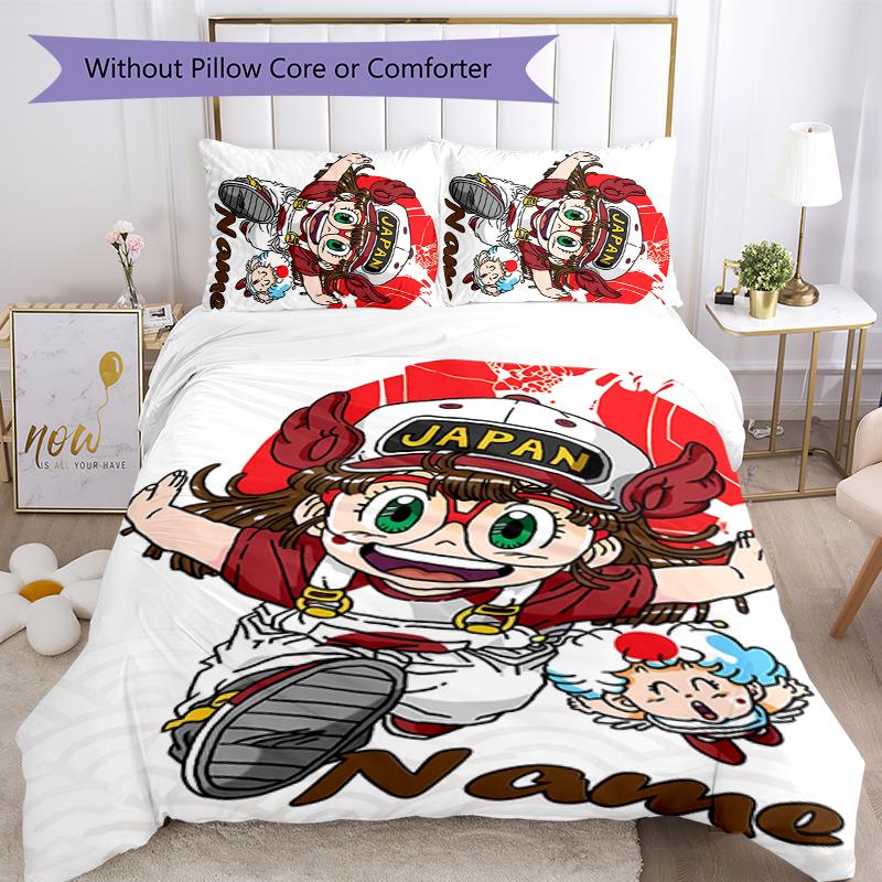 3pcs Custom Name Arale Norimaki Bedding Set Duvet Cover Closure Includes 1 Duvet Cover & 2 Pillowcases for All Seasons Bedroom Decor