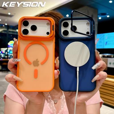 KEYSION Metalowy Stojak na Obiektyw Etui na Telefon dla MagSafe dla iPhone 17 Pro Max 17 Air Magnetyczne Przezroczyste Matowe PC+TPU Odporne na Wstrząsy