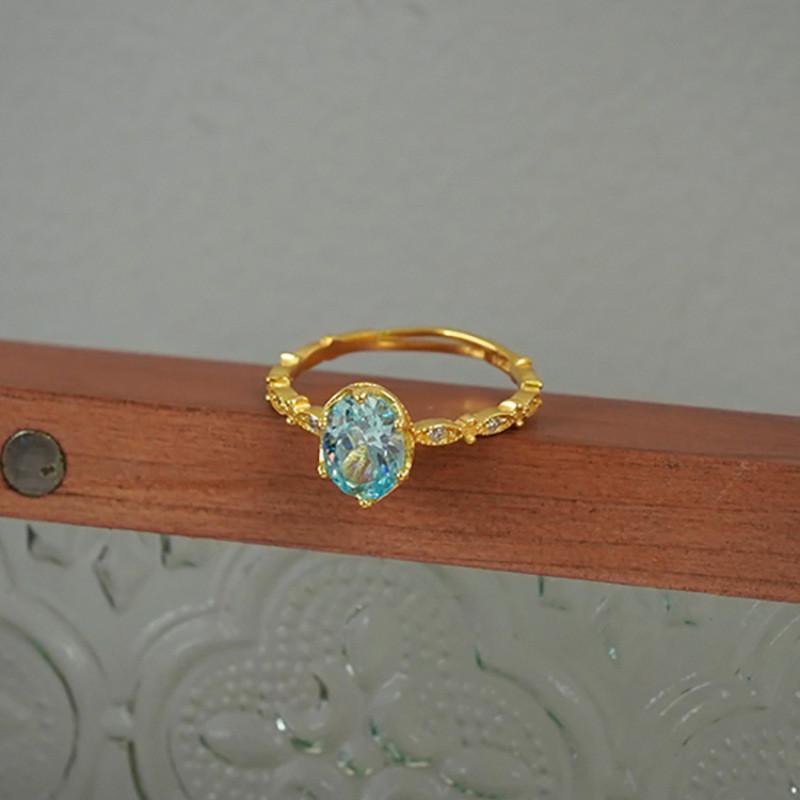 Blue Stylish Sea Zircon Ring For Women Showcasing Timeless Retro Court Design Ideal For Fashionable Occasions