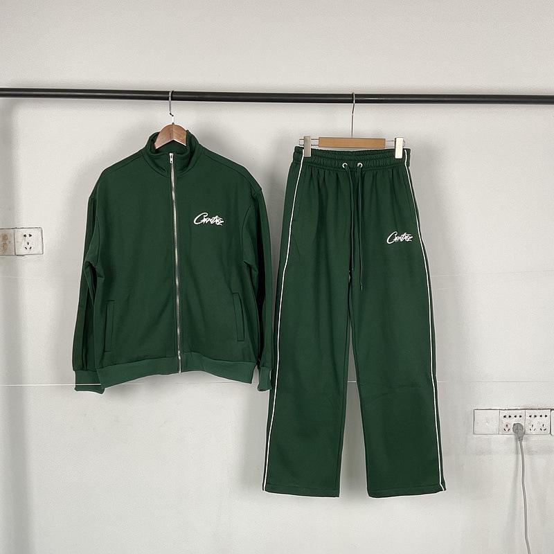 American Retro Reflective Corteiz Alcatraz Jacket with Stand Collar and Zippered Casual High Street Pants