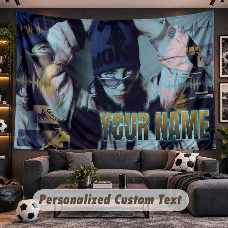 Wandbehang Wandteppich Benutzerdefinierter NameBillie Eilish Muster Personalisiert Bedruckter Stoff Wanddekoration