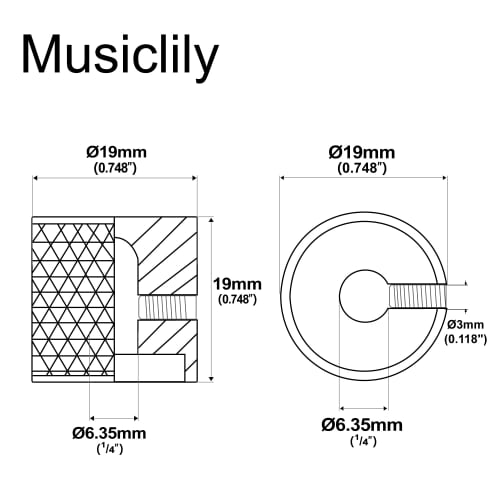 Musiclily Pro 1/4" Steel Flat Dome Knobs, Horizontal Thread, Metric/Inch Compatible, for Electric Guitars and Basses, Chrome (Set of 2)