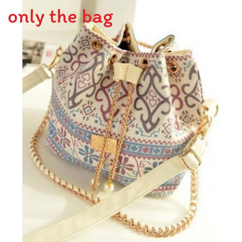 Oxford Canvas Bucket Bag For Women With Flower Print Design And Chain For Daily Use