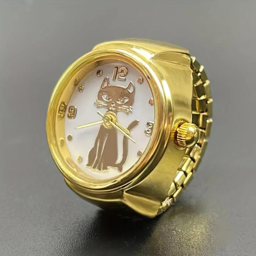 

1PC Niche Handsome Kitten Circular Pointer Quartz Ring Watch Hot Selling High-end Gold and Finger Watch