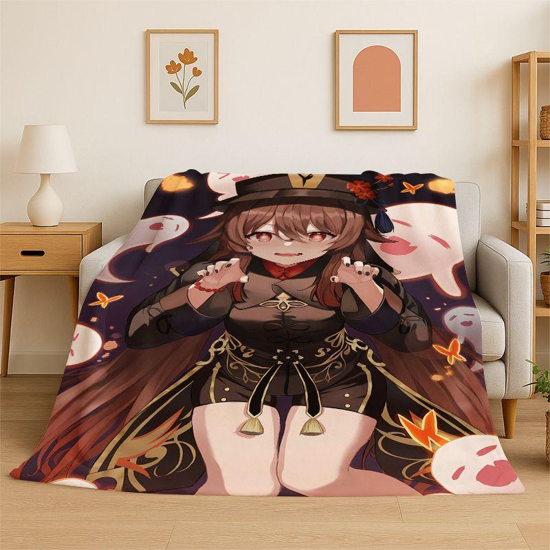 New Genshin Impact Cartoon Game Flannel Blanket Soft Warm Throw Blanket for Bedroom Living Room Bed Travel Camping Picnic Gift