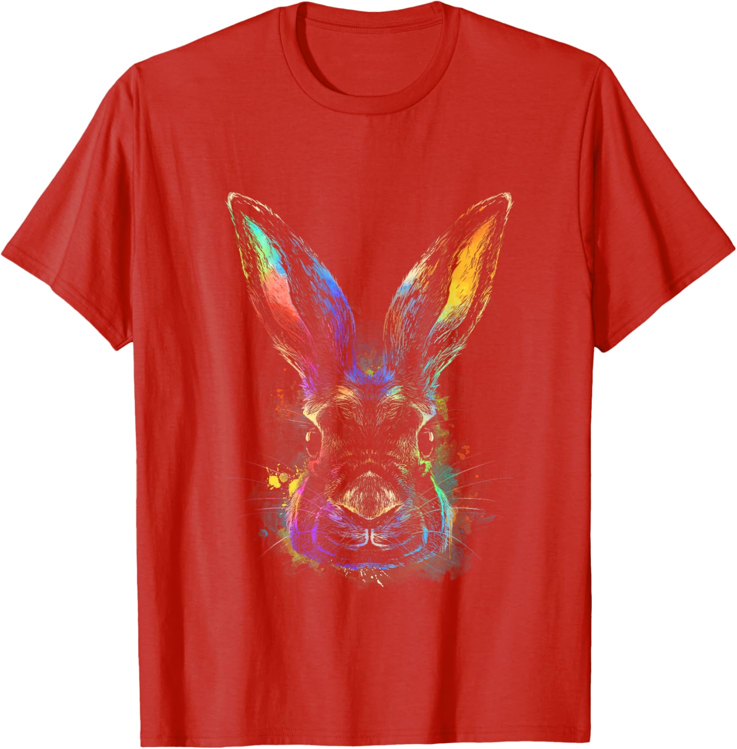 Colorful Rainbow Watercolor Rabbit Graphic Tee Men Casual Crew Neck Daily T-Shirt Easter S