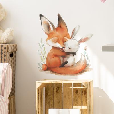 Cartoon Fox Rabbit Self Adhesive Wall Door Sticker for Kids Bedroom Living Room Home Decor