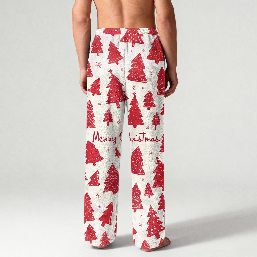 Men's Drawstring Pocket Flannel  Pants Homewear Sleep Pants