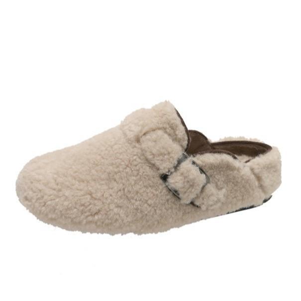[Ushilai] Comfortable bag head half slippers women's winter 2025 new velvet warm thick-bottomed versatile cotton mop