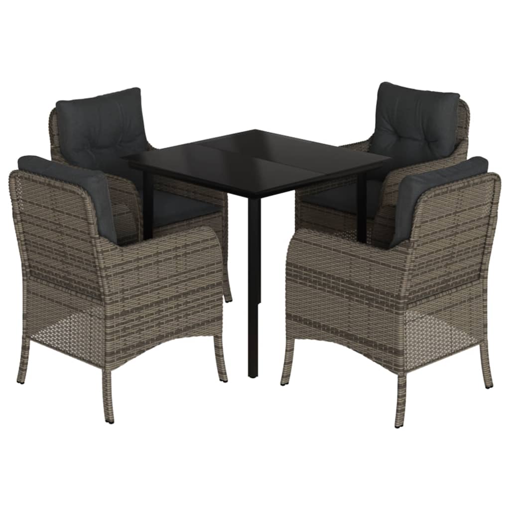 Vidaxl 5-Cz. Gartenmöbel-Set mit Kissen, Grau, PE-Rattan