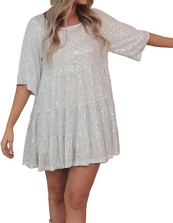 Spring/Summer 2023 Sequin Half-Sleeve Ruffle Dress