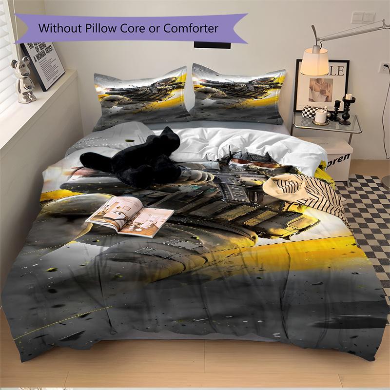 3pcs Target Neutralized: Tactical Soldier Gaming Bedding Set-Perfect for Bedroom, Guest Room, Living Room, Hotel Decor | Ideal Gift for Fans