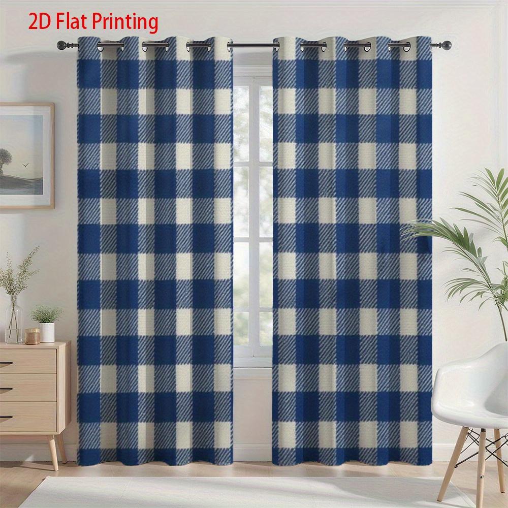 

2D Flat 2pcs 2D Flat Printing Curtains Blue White Checkered Pattern for Home Decor - Punch Hole Velvet Fabric Drapes in Livin 100*130 HOOK 1pcs