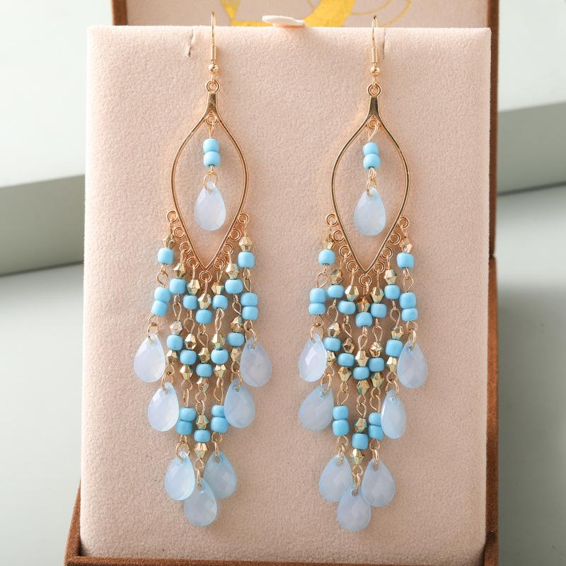 Boho Ethnic Seed Beads Long Earrings For Women Colorful Crystal Tassel Dangle Drop Earring Girls  Party Jewelry