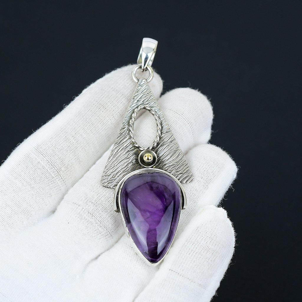 Amethyst Pendant, Natural Amethyst Gemstone Jewelry, 925 Sterling Silver Jewelry, Handmade Bohemian Jewelry Pendant, Unisex Pendant For Gift