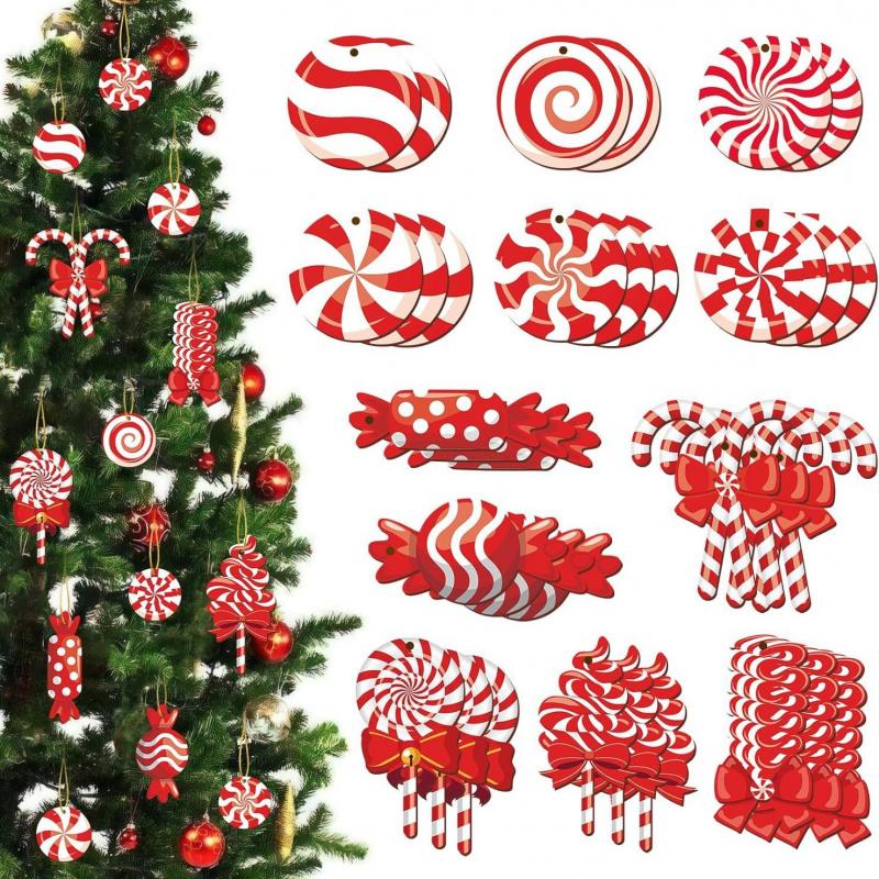 Sugar Christmas Tree Ornaments Wooden Hanging Decorations Mint Candy Cane Lollipop Pendant Home Party Decor Indoor