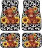 Van Car Interior Accessories 4-Piece Car Protector Mat Highland Cow Sunflowers Print All Weather Car Floor Mats Universal Fit Automotive SUV Sedan