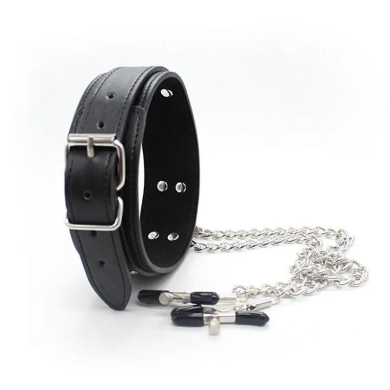 Sexy Leather Choker Collar With Nipple Clamp Breast Clip Chain SM Bondage Couple SM Sex Toys For Woman Erotic Tools Adult Games